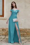 Off the Shoulder Satin Cap Sleeves Formal Evening Prom Dresses Pleated Wedding Party Gowns
