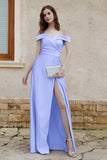 Off the Shoulder Satin Cap Sleeves Formal Evening Prom Dresses Pleated Wedding Party Gowns