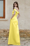 Off the Shoulder Satin Cap Sleeves Formal Evening Prom Dresses Pleated Wedding Party Gowns