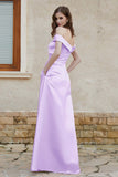 Off the Shoulder Satin Cap Sleeves Formal Evening Prom Dresses Pleated Wedding Party Gowns