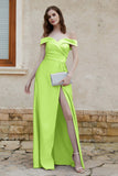 Off the Shoulder Satin Cap Sleeves Formal Evening Prom Dresses Pleated Wedding Party Gowns