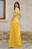 Off the Shoulder Satin Cap Sleeves Formal Evening Prom Dresses Pleated Wedding Party Gowns