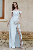 Off the Shoulder Satin Cap Sleeves Formal Evening Prom Dresses Pleated Wedding Party Gowns