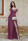 Off the Shoulder Satin Cap Sleeves Formal Evening Prom Dresses Pleated Wedding Party Gowns