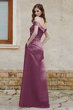 Off the Shoulder Satin Cap Sleeves Formal Evening Prom Dresses Pleated Wedding Party Gowns