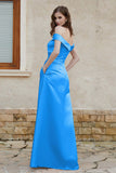 Off the Shoulder Satin Cap Sleeves Formal Evening Prom Dresses Pleated Wedding Party Gowns