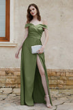 Off the Shoulder Satin Cap Sleeves Formal Evening Prom Dresses Pleated Wedding Party Gowns