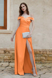 Off the Shoulder Satin Cap Sleeves Formal Evening Prom Dresses Pleated Wedding Party Gowns