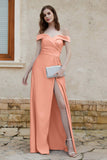 Off the Shoulder Satin Cap Sleeves Formal Evening Prom Dresses Pleated Wedding Party Gowns