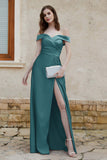 Off the Shoulder Satin Cap Sleeves Formal Evening Prom Dresses Pleated Wedding Party Gowns
