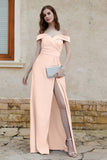 Off the Shoulder Satin Cap Sleeves Formal Evening Prom Dresses Pleated Wedding Party Gowns