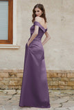 Off the Shoulder Satin Cap Sleeves Formal Evening Prom Dresses Pleated Wedding Party Gowns