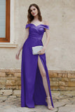 Off the Shoulder Satin Cap Sleeves Formal Evening Prom Dresses Pleated Wedding Party Gowns