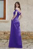 Off the Shoulder Satin Cap Sleeves Formal Evening Prom Dresses Pleated Wedding Party Gowns
