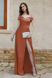 Off the Shoulder Satin Cap Sleeves Formal Evening Prom Dresses Pleated Wedding Party Gowns