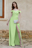 Off the Shoulder Satin Cap Sleeves Formal Evening Prom Dresses Pleated Wedding Party Gowns
