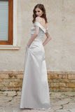 Off the Shoulder Satin Cap Sleeves Formal Evening Prom Dresses Pleated Wedding Party Gowns