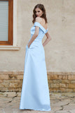 Off the Shoulder Satin Cap Sleeves Formal Evening Prom Dresses Pleated Wedding Party Gowns