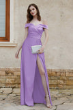 Off the Shoulder Satin Cap Sleeves Formal Evening Prom Dresses Pleated Wedding Party Gowns
