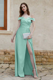 Off the Shoulder Satin Cap Sleeves Formal Evening Prom Dresses Pleated Wedding Party Gowns