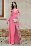 Off the Shoulder Satin Cap Sleeves Formal Evening Prom Dresses Pleated Wedding Party Gowns