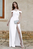 Off the Shoulder Satin Cap Sleeves Formal Evening Prom Dresses Pleated Wedding Party Gowns