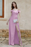 Off the Shoulder Satin Cap Sleeves Formal Evening Prom Dresses Pleated Wedding Party Gowns