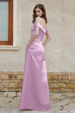 Off the Shoulder Satin Cap Sleeves Formal Evening Prom Dresses Pleated Wedding Party Gowns
