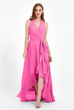 High Low Chiffon Halter Bridesmaid Dress Slit V neck Formal Prom Evening Dresses Gowns