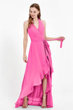 High Low Chiffon Halter Bridesmaid Dress Slit V neck Formal Prom Evening Dresses Gowns
