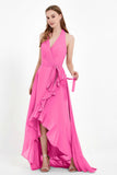 High Low Chiffon Halter Bridesmaid Dress Slit V neck Formal Prom Evening Dresses Gowns