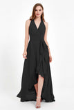 High Low Chiffon Halter Bridesmaid Dress Slit V neck Formal Prom Evening Dresses Gowns