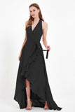 High Low Chiffon Halter Bridesmaid Dress Slit V neck Formal Prom Evening Dresses Gowns
