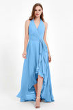 High Low Chiffon Halter Bridesmaid Dress Slit V neck Formal Prom Evening Dresses Gowns