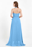 High Low Chiffon Halter Bridesmaid Dress Slit V neck Formal Prom Evening Dresses Gowns