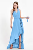 High Low Chiffon Halter Bridesmaid Dress Slit V neck Formal Prom Evening Dresses Gowns