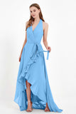 High Low Chiffon Halter Bridesmaid Dress Slit V neck Formal Prom Evening Dresses Gowns