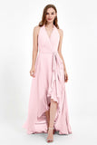 High Low Chiffon Halter Bridesmaid Dress Slit V neck Formal Prom Evening Dresses Gowns