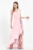 High Low Chiffon Halter Bridesmaid Dress Slit V neck Formal Prom Evening Dresses Gowns
