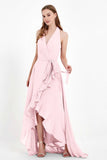 High Low Chiffon Halter Bridesmaid Dress Slit V neck Formal Prom Evening Dresses Gowns