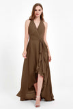 High Low Chiffon Halter Bridesmaid Dress Slit V neck Formal Prom Evening Dresses Gowns