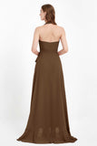 High Low Chiffon Halter Bridesmaid Dress Slit V neck Formal Prom Evening Dresses Gowns
