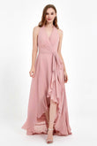 High Low Chiffon Halter Bridesmaid Dress Slit V neck Formal Prom Evening Dresses Gowns