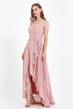 High Low Chiffon Halter Bridesmaid Dress Slit V neck Formal Prom Evening Dresses Gowns
