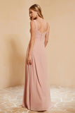 Square Chiffon Sleeveless Bridesmaid Dress Long Formal Evening Dresses with Slit