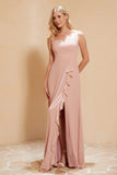 Square Chiffon Sleeveless Bridesmaid Dress Long Formal Evening Dresses with Slit