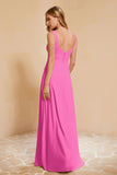 Square Chiffon Sleeveless Bridesmaid Dress Long Formal Evening Dresses with Slit