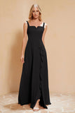 Square Chiffon Sleeveless Bridesmaid Dress Long Formal Evening Dresses with Slit