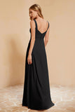 Square Chiffon Sleeveless Bridesmaid Dress Long Formal Evening Dresses with Slit