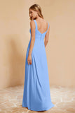 Square Chiffon Sleeveless Bridesmaid Dress Long Formal Evening Dresses with Slit